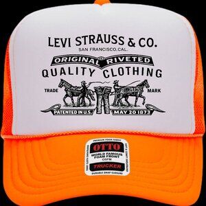 Levi Orange And White Foam Trucker Mesh Otto Snap Back Hat Cap